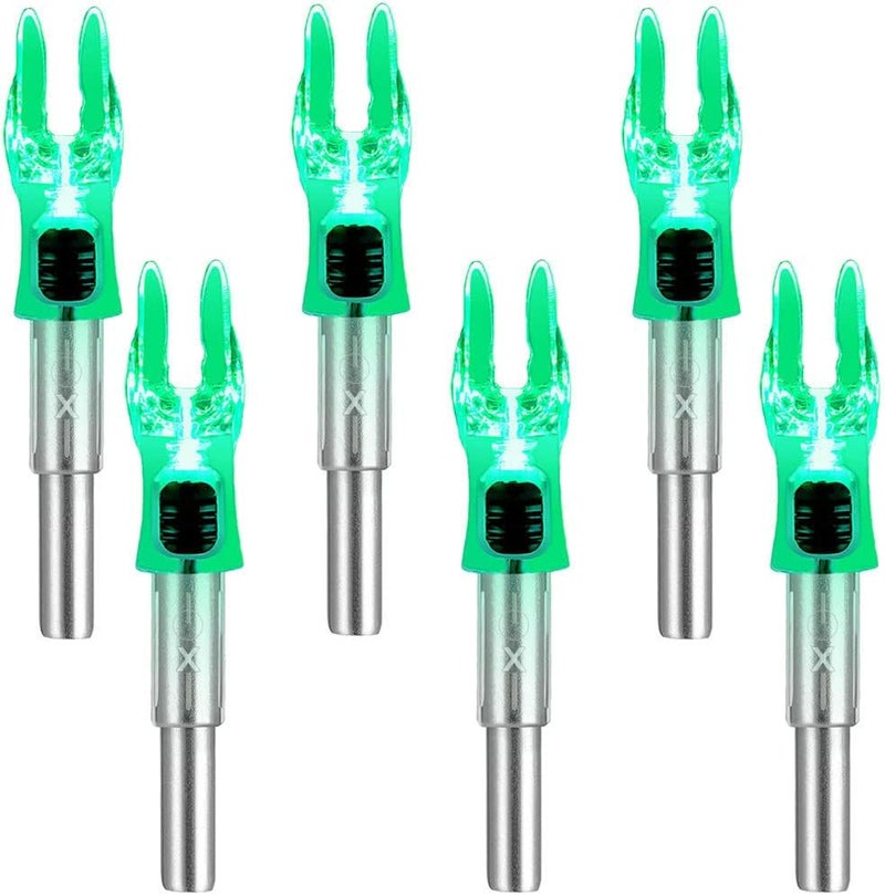 DEEPOWER Store 6 Pack X Lighted Archery Nocks for Arrows .204 Inside Diameter Lighted Arrow Nocks for 5.2mm Arrows Shafts with ON/Off Switch - Image 1